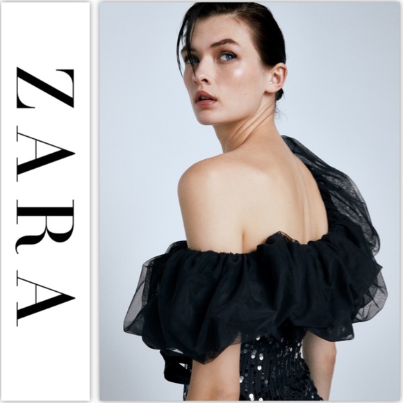 L & XL Zara Black Combination Sequin Dress NWT - Picture 4 of 9